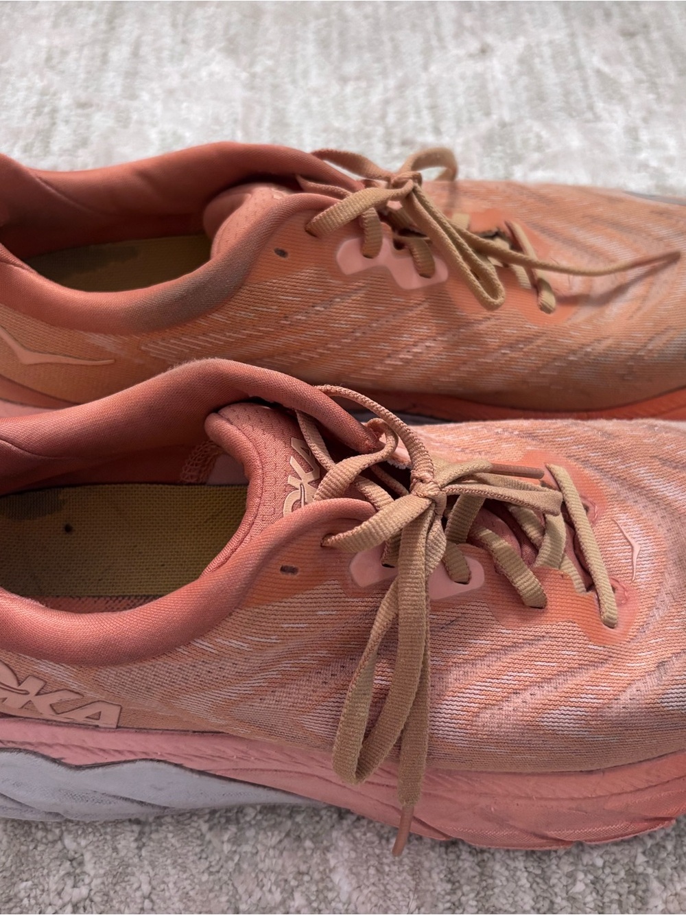Hoka Women's Coral Peach Lace-Up Running Shoes